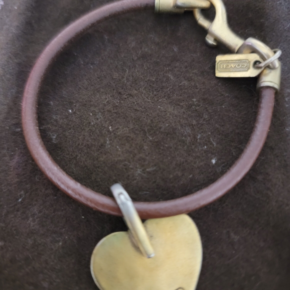 Coach Leather And Gold Heart Charm on Brown Bracelet - Picture 2 of 4